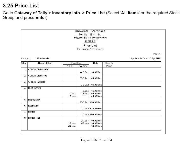 'Price List' Report @Tally.ERP 9